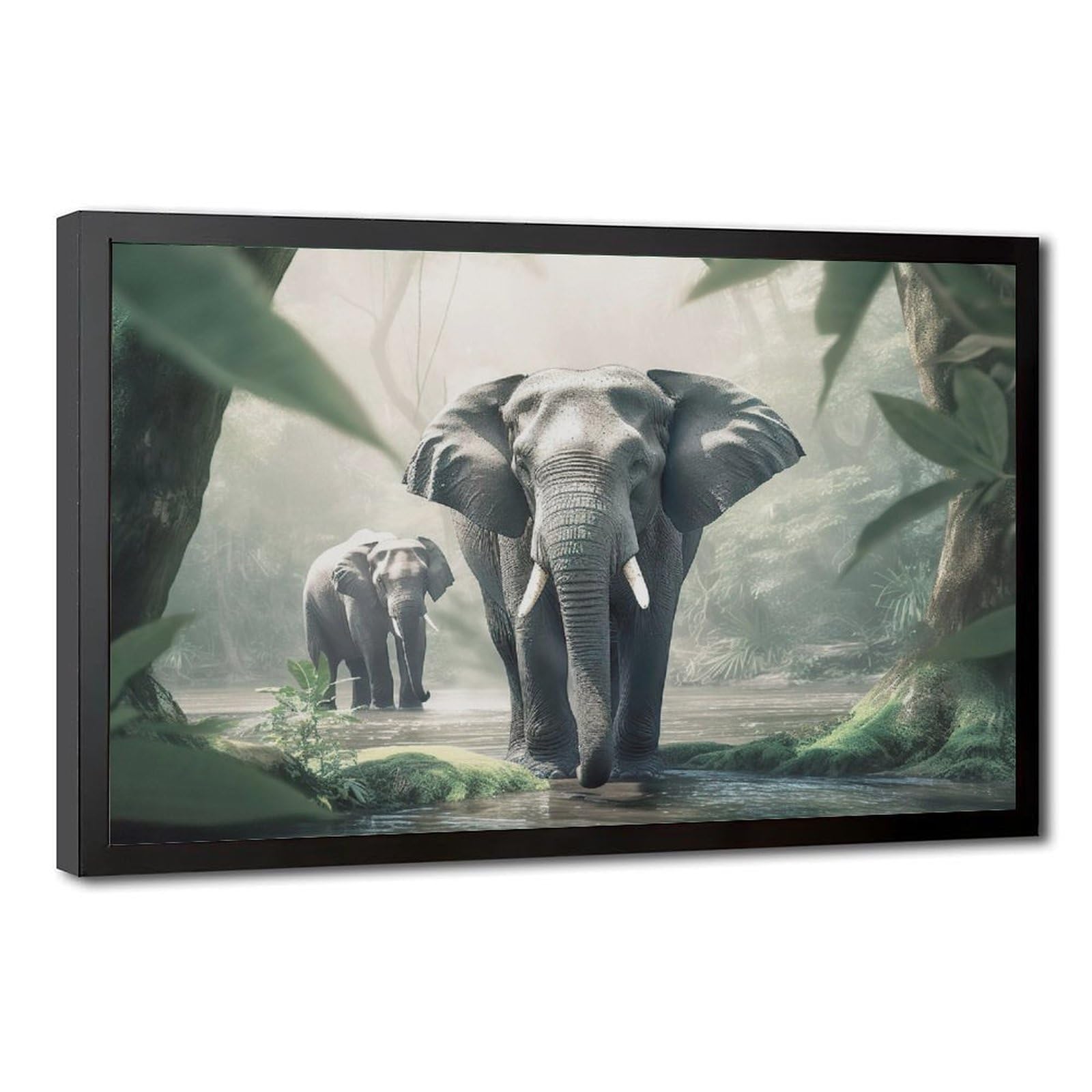Bareronor Elephant in Jungle Canvas Poster Bedroom Decor Landscape Office Room Decor Gift 24" L X 36" W