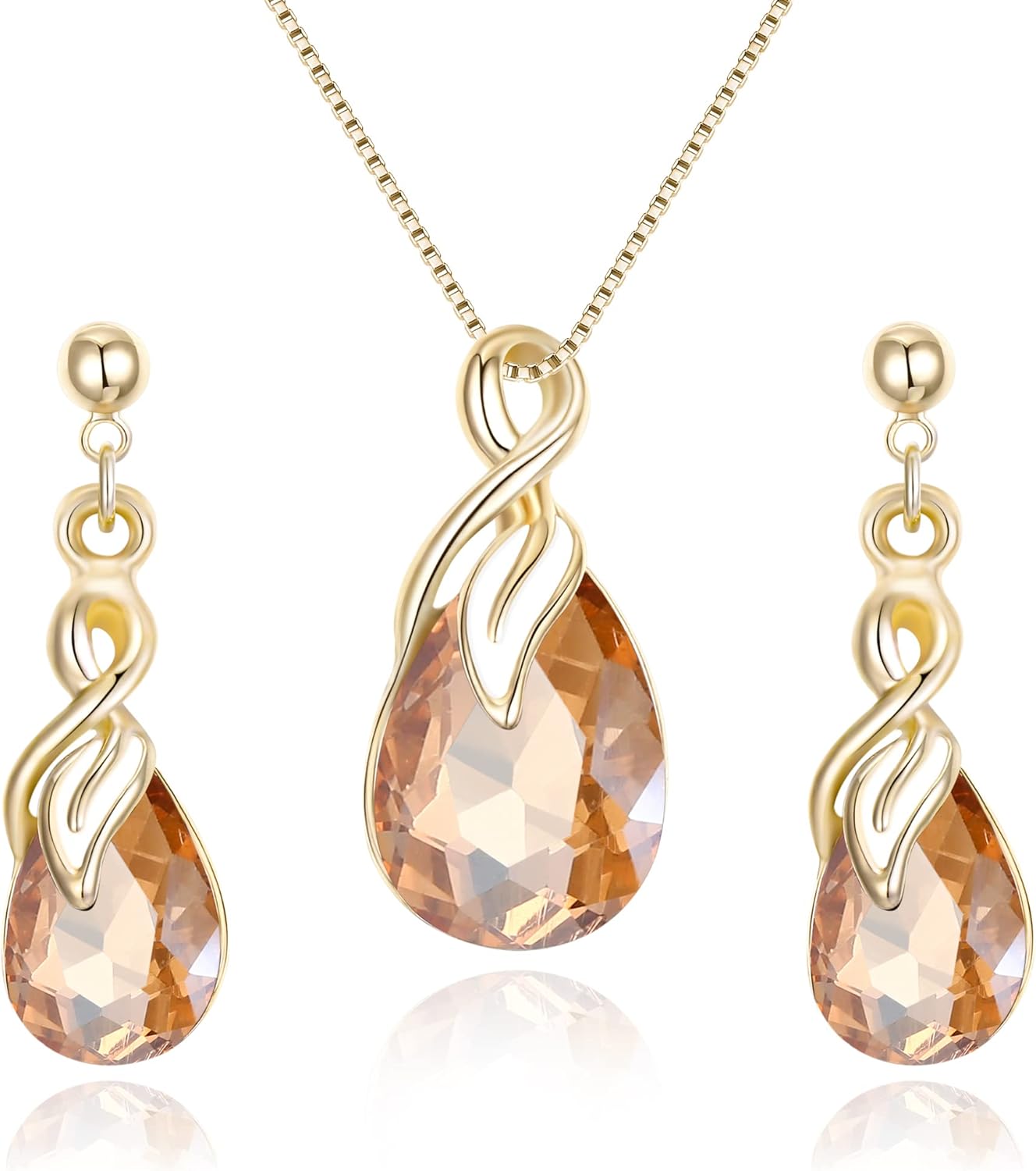 EleQueen Austrian Crystal Teardrop Necklace Earrings Jewelry Sets for Women, Valentine's Day/Mother's Day