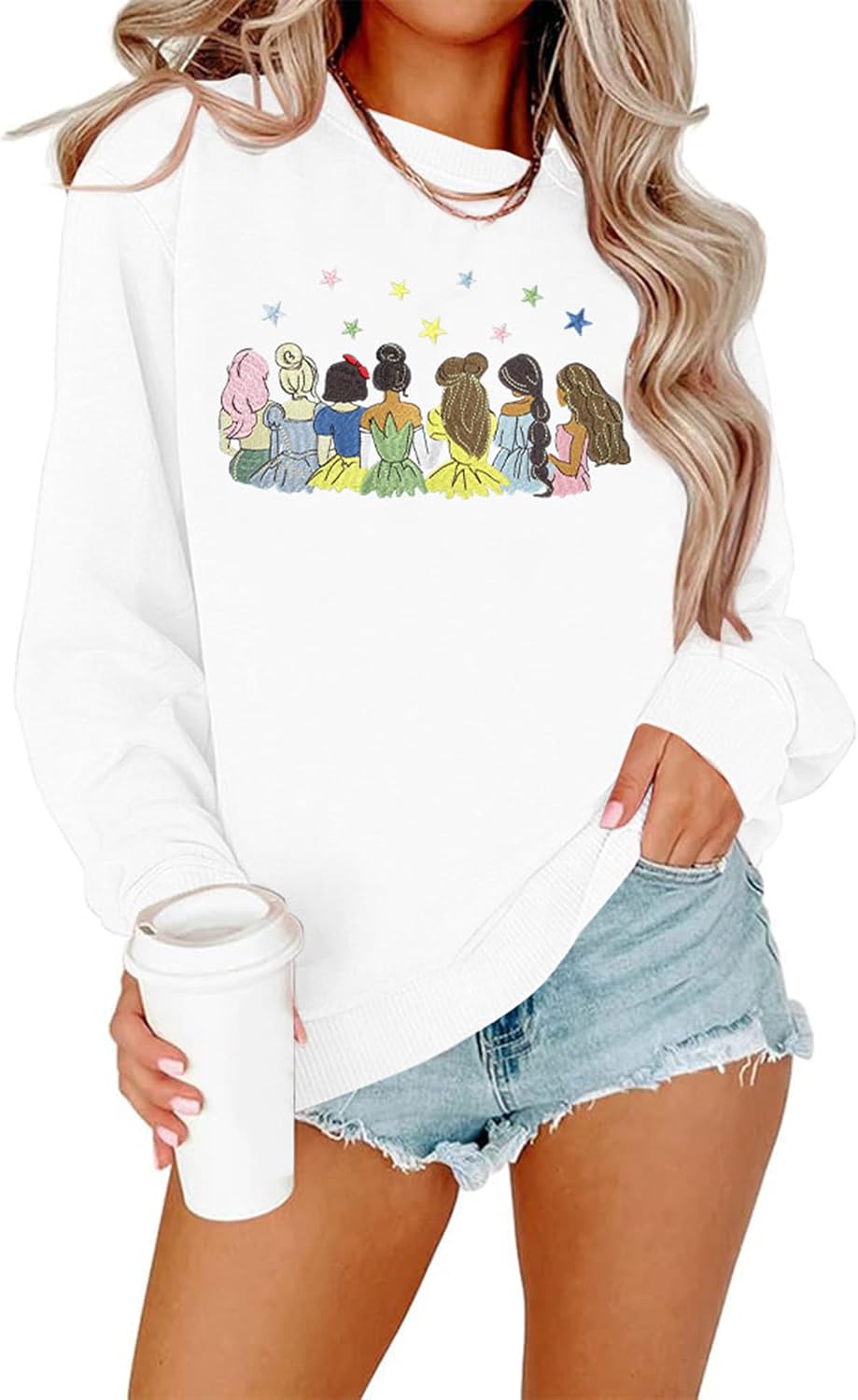 KIDDAD Magical Sweatshirt for Women Embroidered Princess Sweater Magic Family Vacation Shirt Casual Long Sleeve Tops