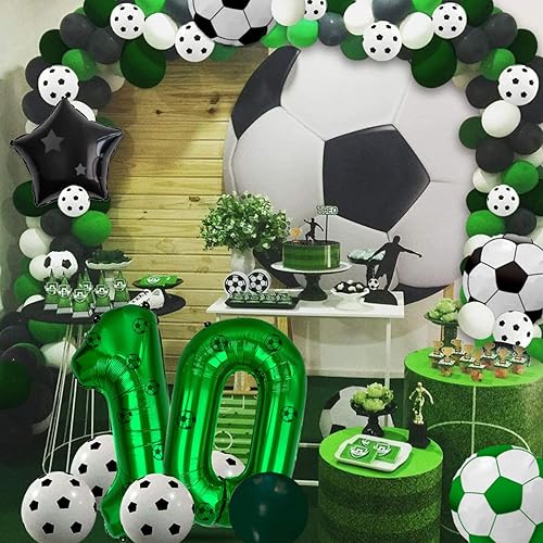 Miniatura 4 de Decoraciones de fiesta de fútbol, globos de papel de aluminio de fútbol, globos de aluminio del número 10 para niños fanáticos del fútbol de 10.