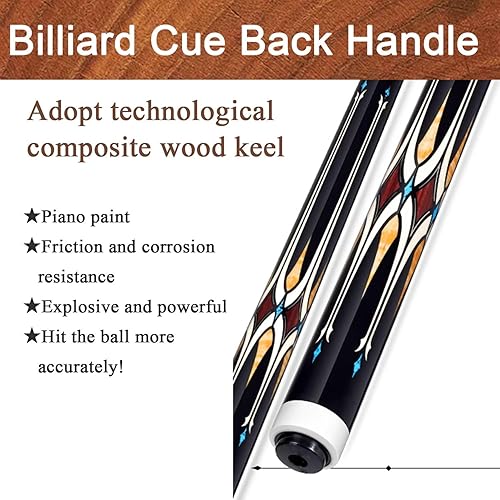 Vista 6 de Tacos de billar profesionales Fibra de carbono 1/2 Split Taco de billar Cabeza grande 13MM Chino Negro Ocho Polo Americano Nueve Bola con Caja