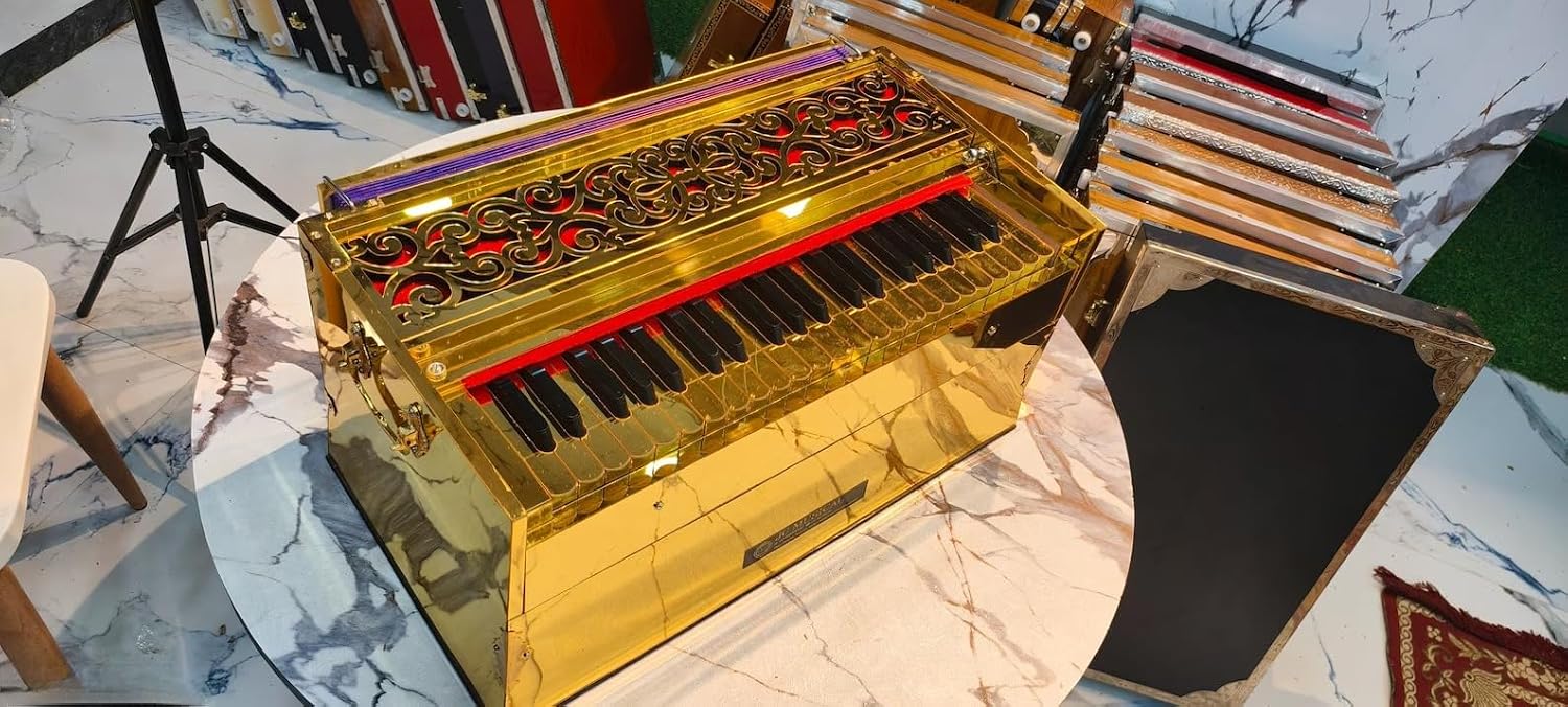 NamasteHimalayas Premium Golden Beauty 3-Reed, 42 Keys With Coupler 3.75 Octave Harmonium – Limited Edition Ideal for Events, Concerts, Kirtan, Meditation and Sound Healing Therapy