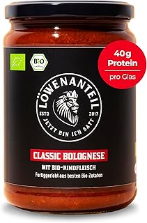 Löwenanteil - 100% Bio-Eintopf CLASSIC BOLOGNESE - 570g Glas - Proteinreiches Bio-Fertiggericht mit saftigem Bio-Rindfleisch, Tomaten & Basilikum - Ohne Zuckerzusatz & Glutenfrei