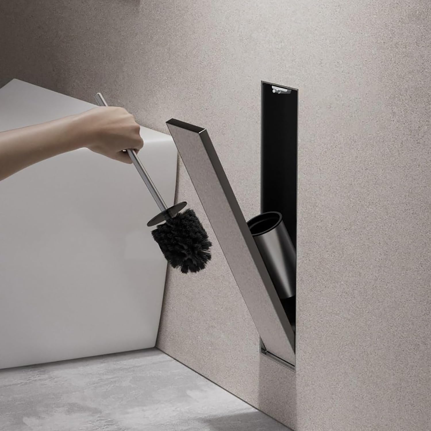 Brosse WC sur pied dissimulée encastrable en inox contre les odeurs