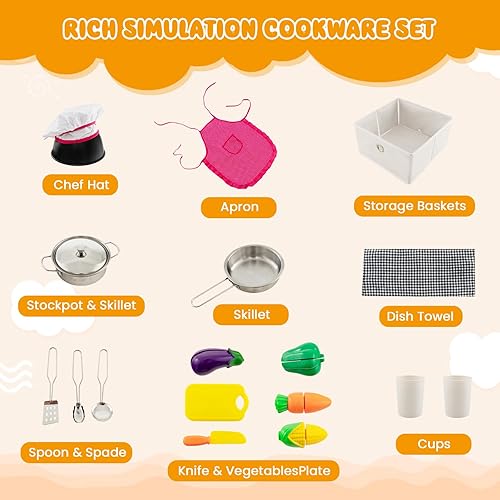 Miniatura 7 de INFANS Juego de cocina esquinera para niños, juego de cocina de madera para niños pequeños con circulación de agua, estufa de sonido de luz