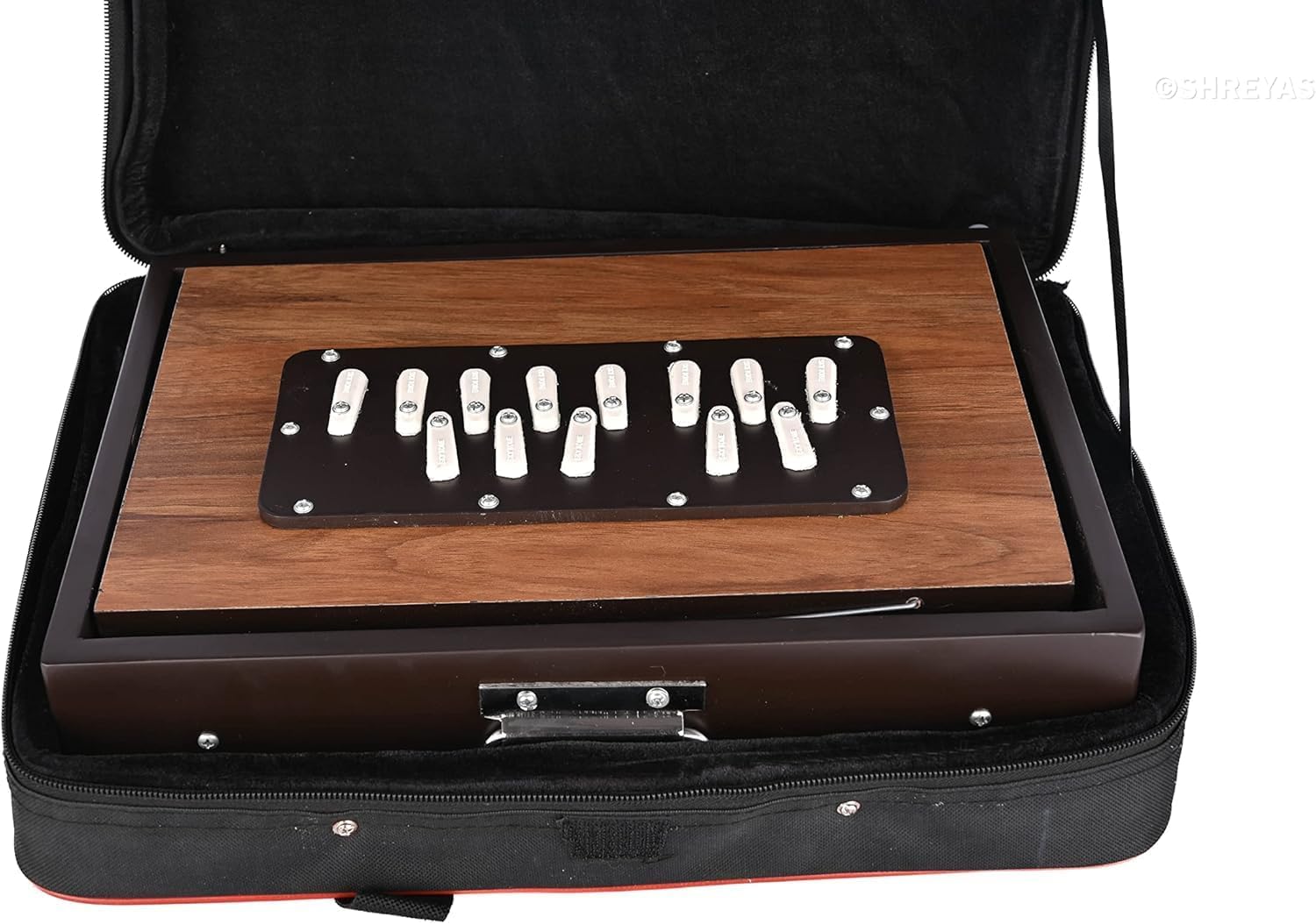 Shruti Box Musikinstrument, reines Teakholz, Größe (38,1 x 25,4 x 7,6 cm), Tune 440 Hz, Gigbag, natürliche Farbe, Tonart -C bis C (unterer Ton, männlicher Typ), Shruti-Box mit