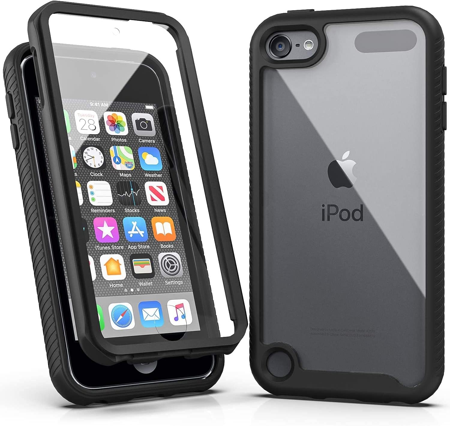SLMY Armor Shockproof Case with Screen Protector for iPod Touch 5/6/7 (Black/Black)
