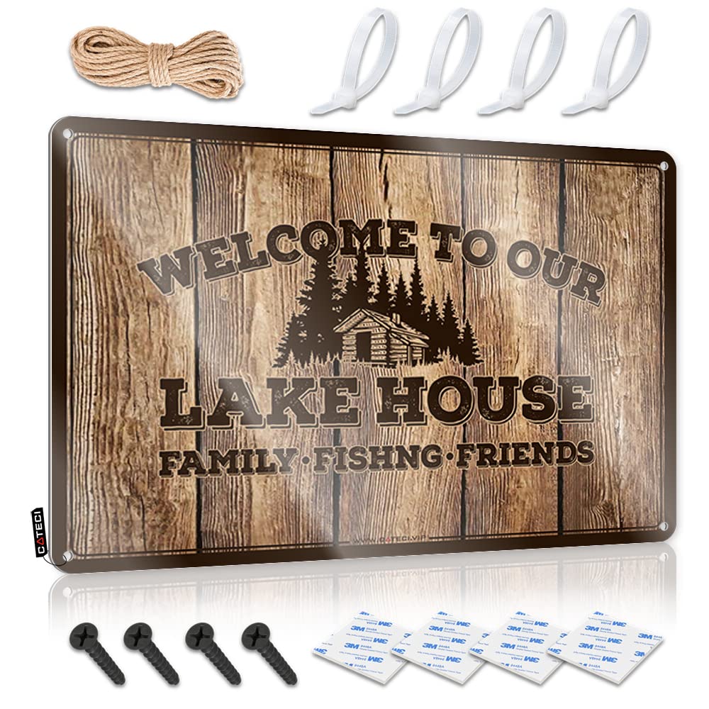 HELIOFORGE Funny Street Signs Welcome To Our Lake House Tin Sign Funny Man Cave Signs Garage Tin Sign(30X40CM)