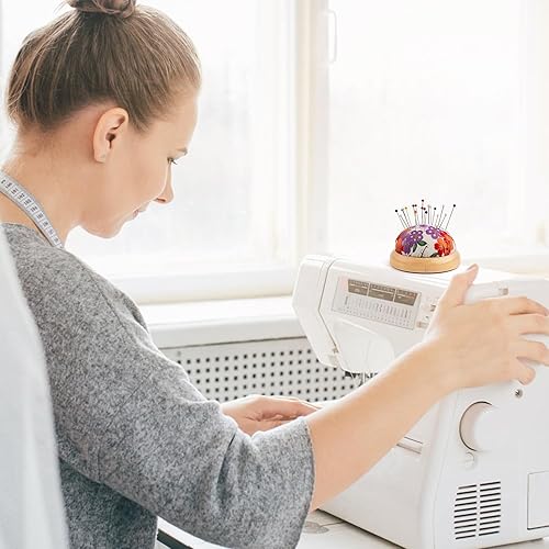 Miniatura 5 de Rolybag Cojín de alfiler, base de madera, pinza, estilo japonés, redondo, para agujas de coser o manualidades (estilo japonés 1)