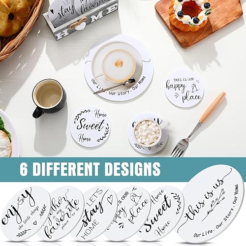 Miniatura 5 de Queekay Regalos de inauguración de la casa para el nuevo hogar, 5 posavasos de madera y 1 salvamanteles de granja para platos calientes, juego de