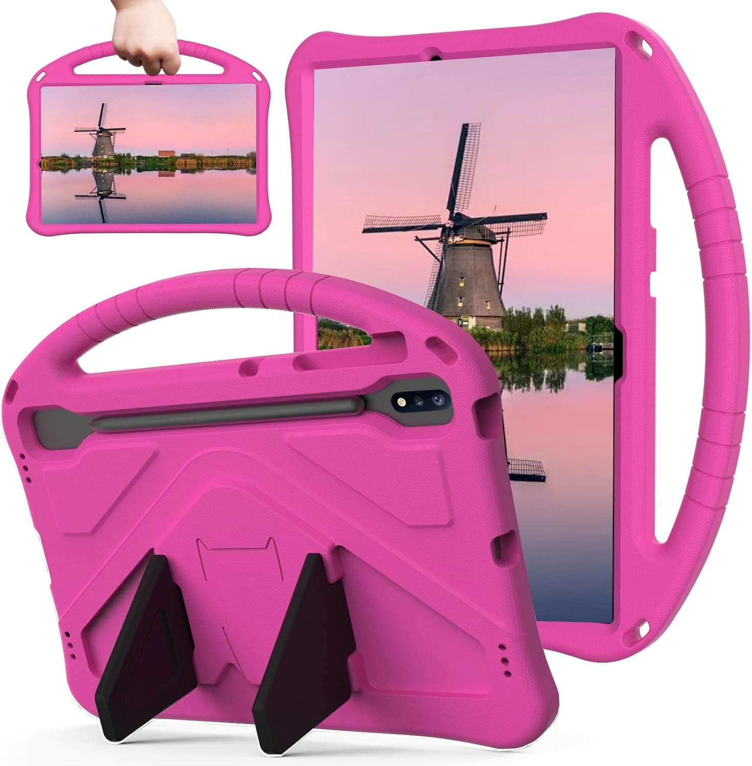 Kids Tablet Case with Handle and Kickstand Lightweight Shockproof Cover Compatible with Samsung Galaxy Tab S10 Lite S10 FE S9 FE S9 S8 S7 11 inch Rose
