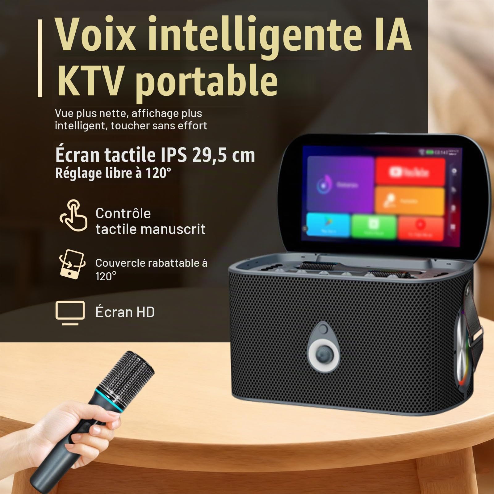 Système Karaoké Karaoké Portable Rechargeable avec écran Et Paroles, Microphones sans Fil, DSP Karaoké, Enceinte Trois Voies, Fête Anniversaire