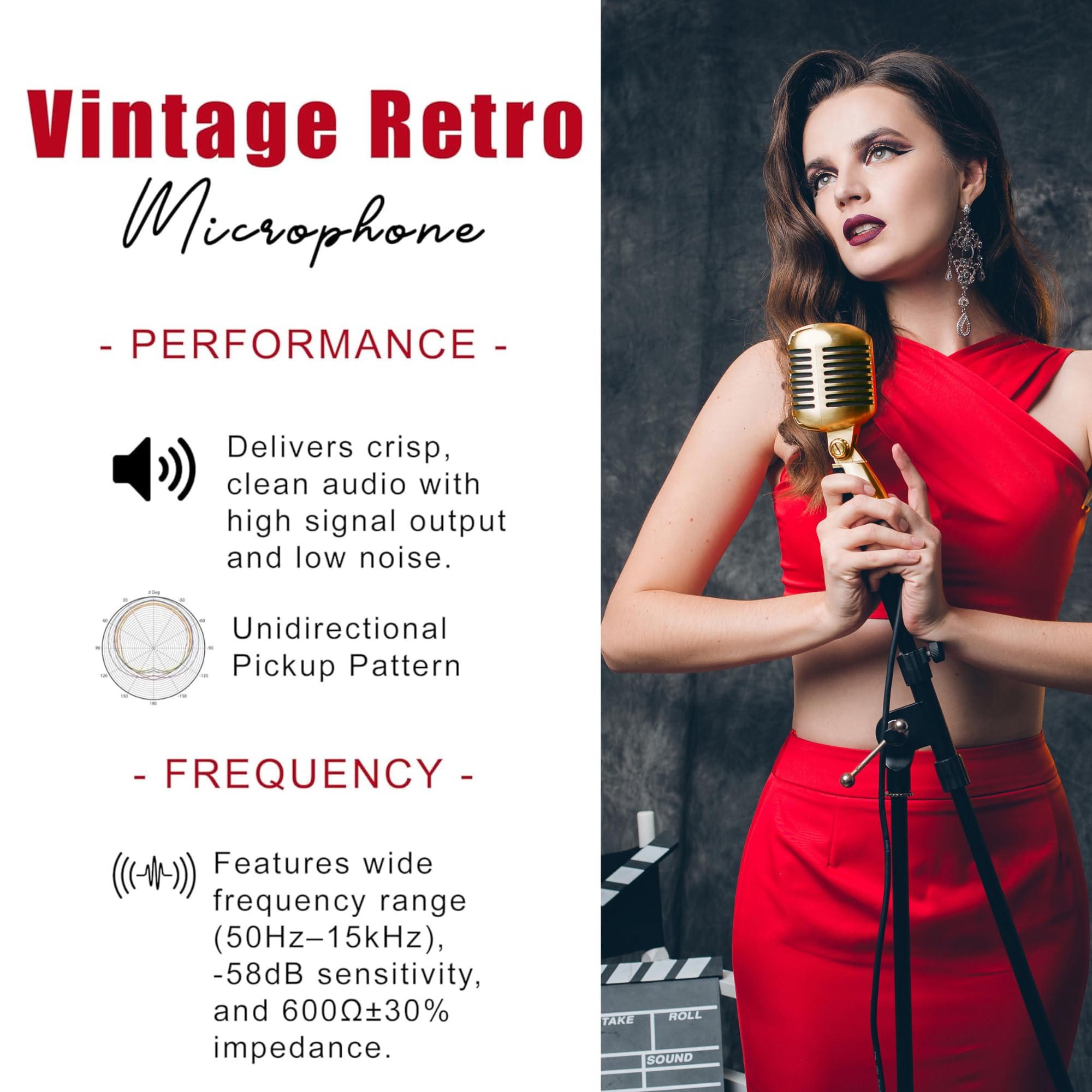 Microfono vintage retrò Old School, microfono cardioide vocale dinamico professionale classico cablato per karaoke performance live registrazione in studio scena canto, puntello in metallo alla moda