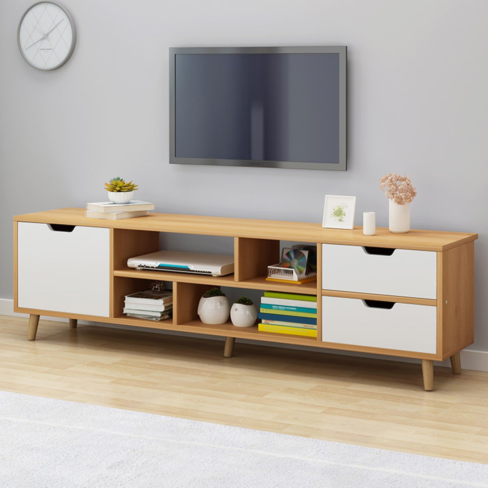 Moderner 140,7 cm TV-Ständer Entertainment Center mit Stauraum, weißer TV-Konsolentisch für Wohnzimmer, TV-Tisch und Media-Center-Möbel
