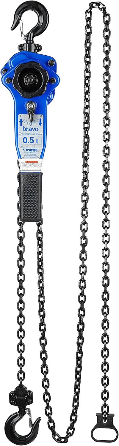 Tractel Lever Chain Hoist | 1/2 Ton (1000 lbs) Capacity | 5 ft Lift & Pull Length | Professional Grade Ratchet Puller with ANSI B30.21 & OSHA Industrial Standards | bravo 19659