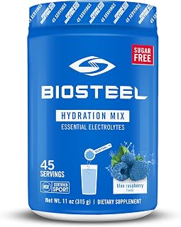 BioSteel Zero Sugar Hydration Mix, Great Tasting Hydration with 5 Essential Electrolytes, Blue Raspberry Flavor, 45 Servings per Tub