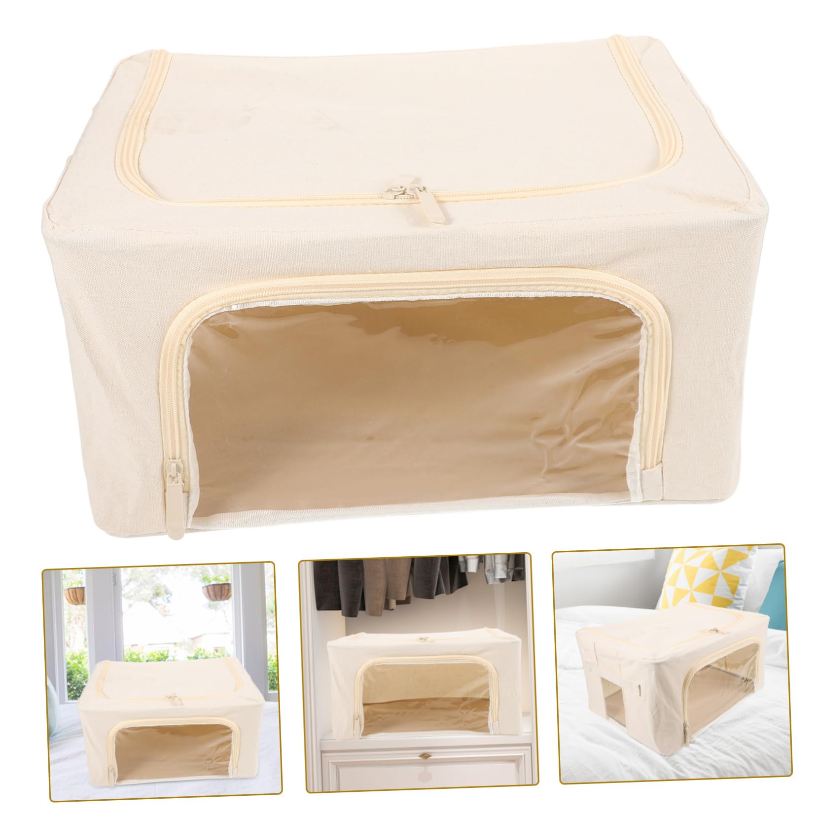 Borsa Portacoperte Pieghevole 22l in Poliestere-cotone Telaio in Acciaio | Beige, Grande Capacità, Traspirante e Robusta, per Coperte e Piumoni, Struttura Anti-deformazione