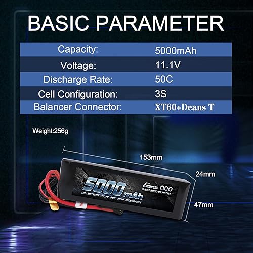 Miniatura 2 de Gens ace 5000 mAh 11.1 V LiPo batería paquete 3S 50 C con XT60 y enchufes decanos para autos Traxxas RC Slash vxl Slash 4 x 4 vxl e-maxx sin