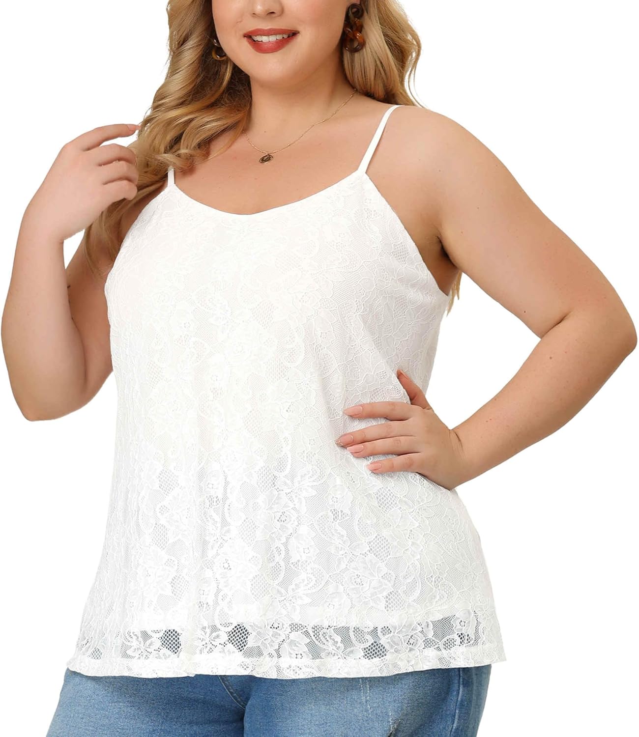 Agnes Orinda Plus Size Camisole for Women Adjustable Strap Elegant Lace Cami Tank Top