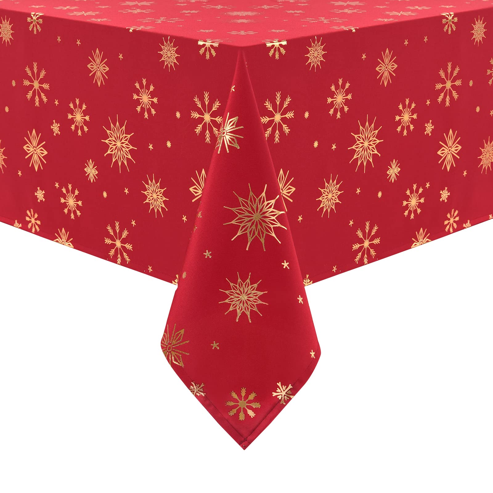 Yrendenge Mantel de Navidad, mantel rojo y dorado, diseño de copo de nieve, estrella, rectangular, lavable, impermeable, para vacaciones de invierno, fiestas, decoración navideña, 140 x 240 cm