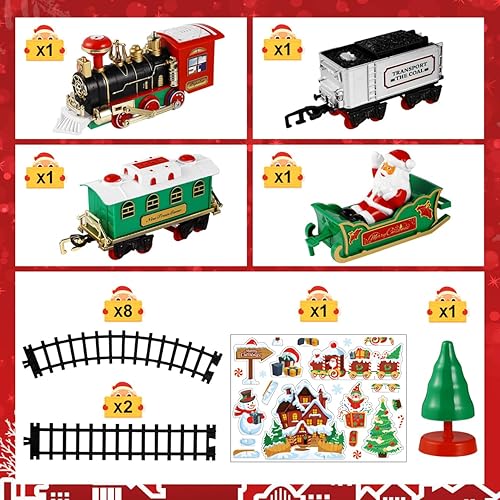 Miniatura 8 de Zerodeko Juego de tren de Navidad con mini tren eléctrico (sin pilas incluidas) con luz y sonido, experiencia navideña para decoración del hogar,