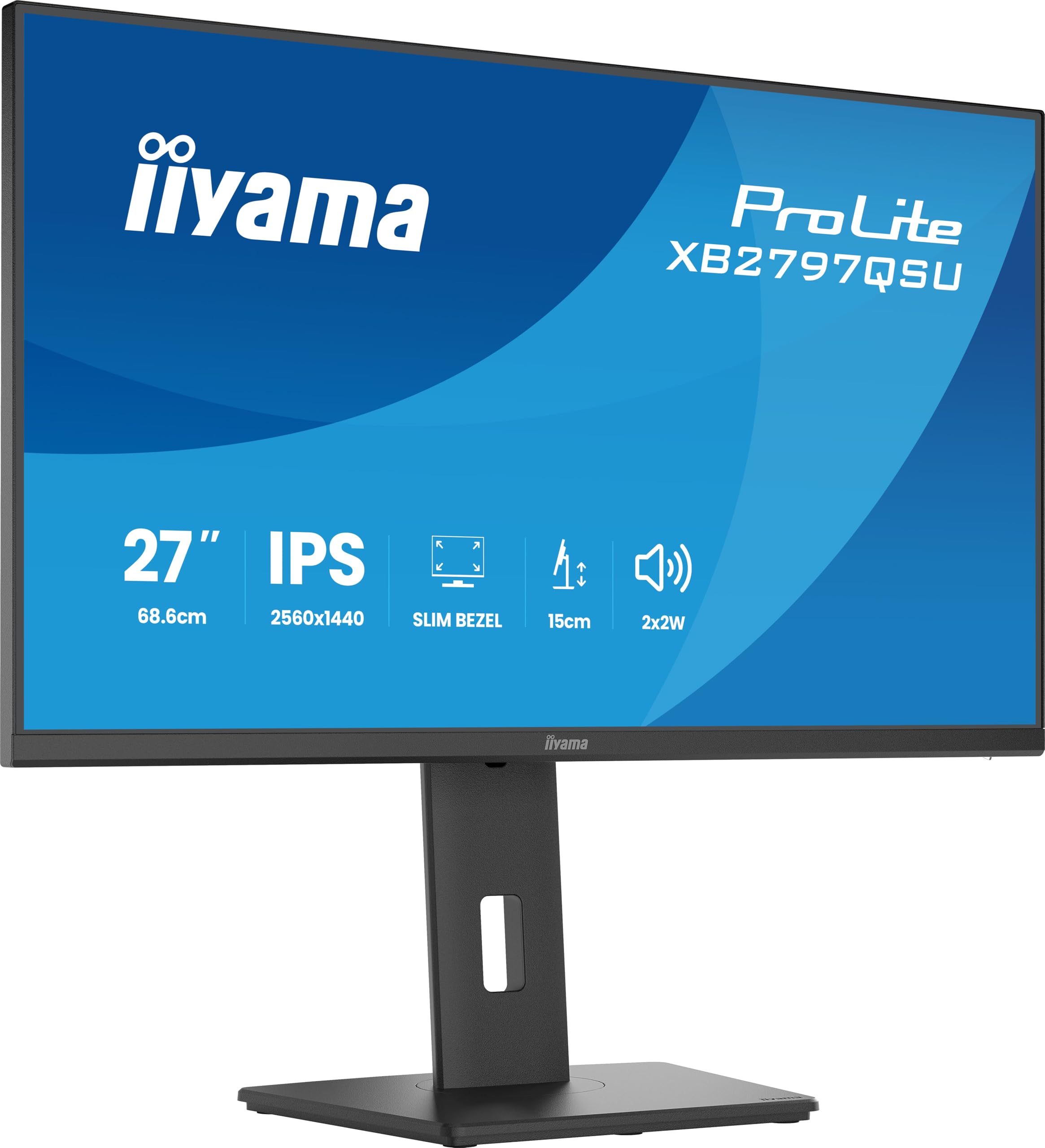 iiyama Prolite XB2797QSU-B1 QHD-IPS-Monitor | 68,6 cm, 27", HDMI, DP, USB3.2, USB-C, Slim-Line, Adaptive Sync, Höhenverstellung, Pivot, Energieeffizienzklasse D, schwarz