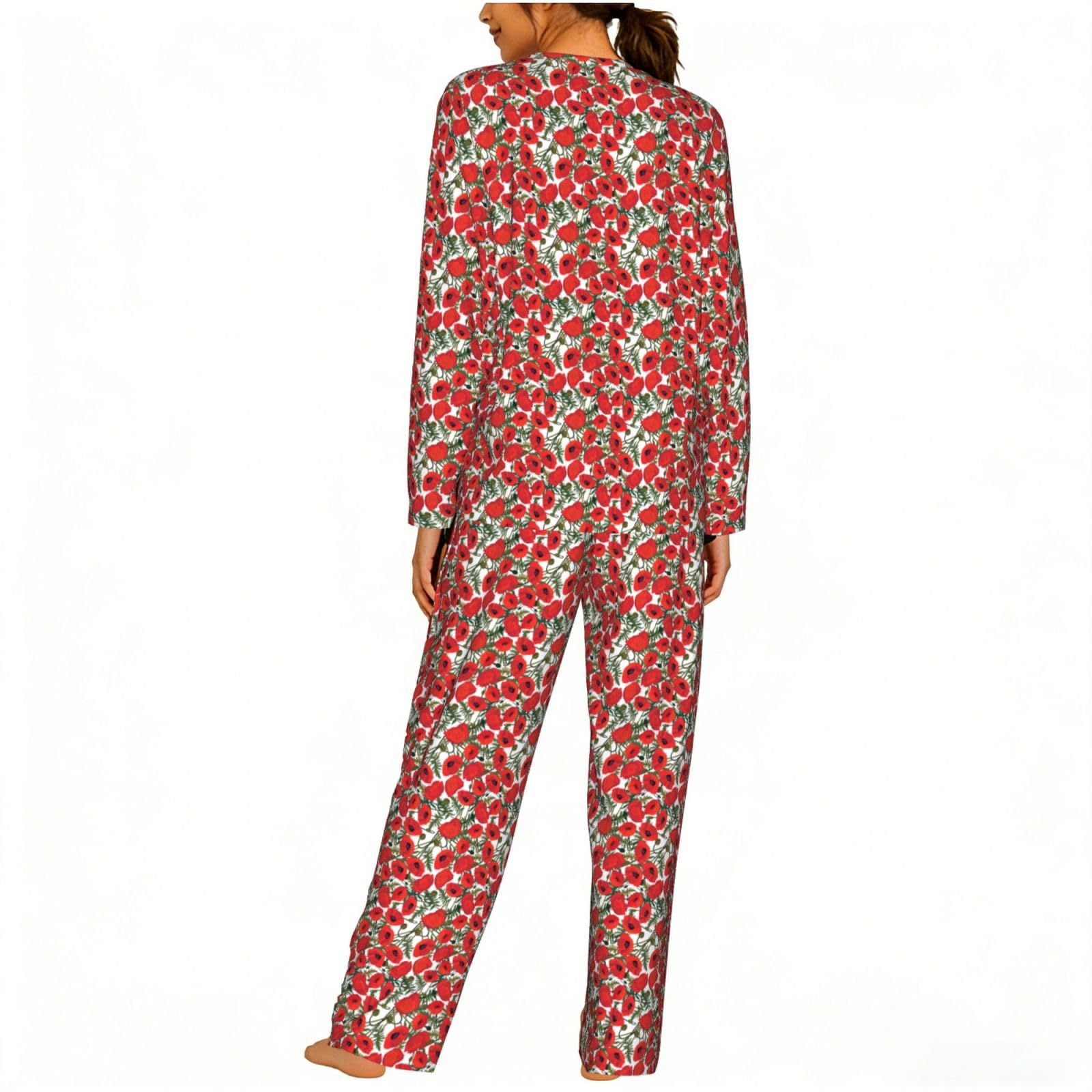Pigiama da donna a maniche lunghe con stampa floreale Set pigiama morbido elastico coulisse casual Daywear