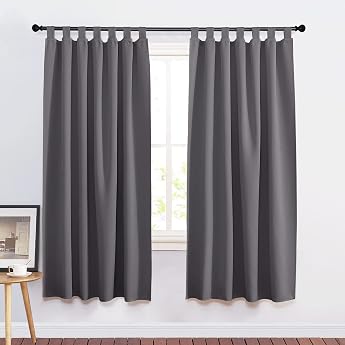 PONY DANCE Blackout Tab-Top Curtains Set of 2   Curtains Grey H 175 x W 140 cm Loop Curtains Opaque Thermal Curtains Living Room Modern Curtain Grey Opaque Grey Blackout Curtains Blackout Curtains Privacy Screen UV Protection Thermal Curtain Heat Protection Living Room Blackout [Energy Class A+]