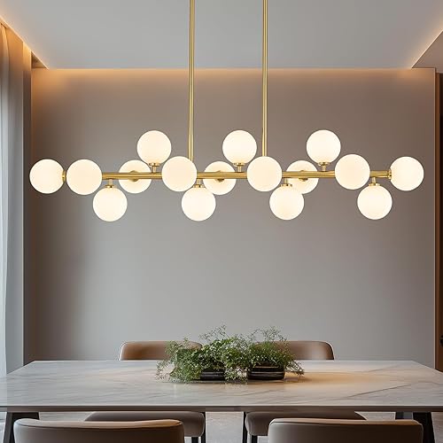 Miniatura 20 de GC-02 - Candelabro Sputnik con globo de cristal, lámpara moderna de mediados de siglo con 16 luces sobre mesa, candelabros lineales para comedor