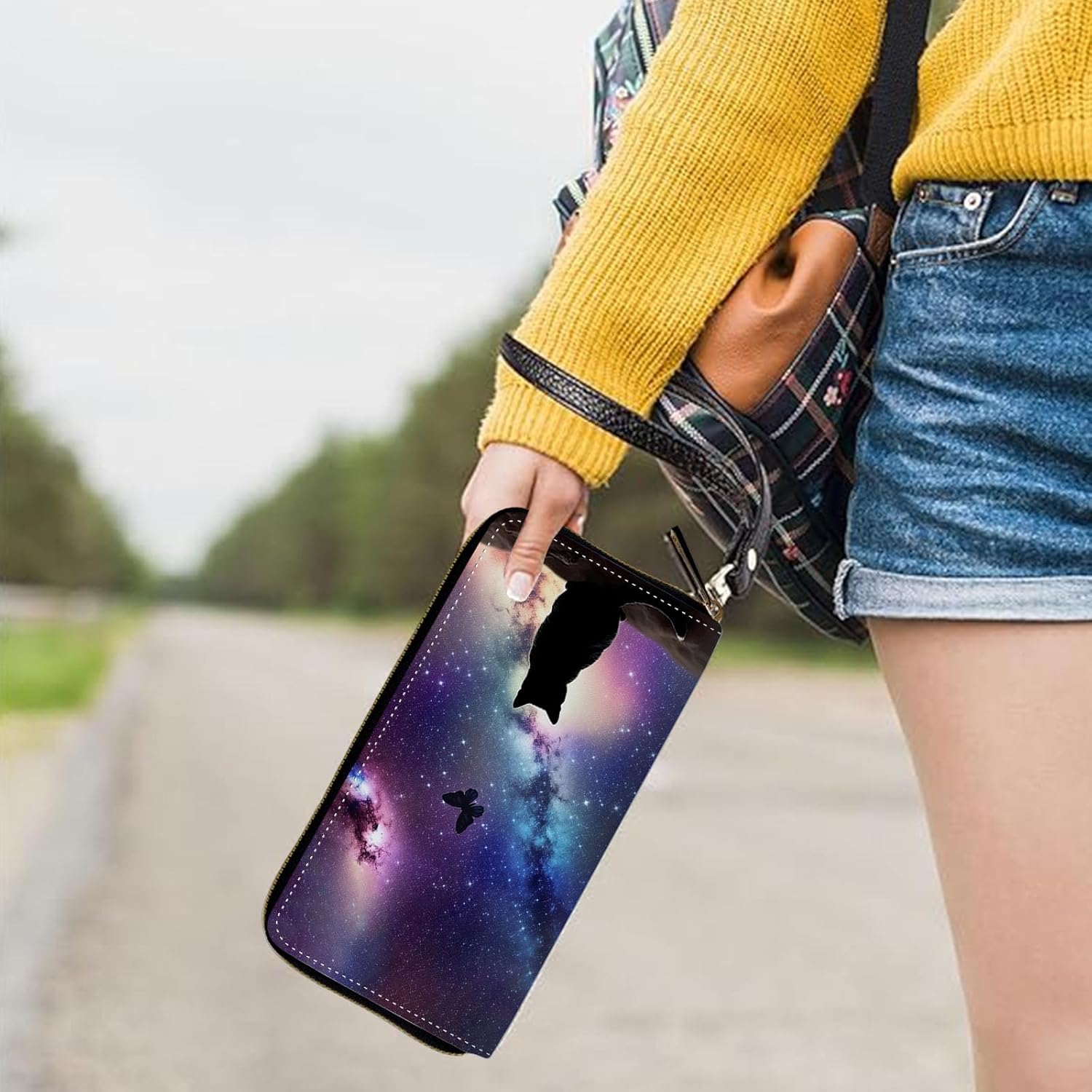 Womens Wallet, Large Capacity RFID Blocking PU Leather Wristlet Wallets for Women Ladies Men Credit Card Holder Zipper Phone Holder Clutch Travel Purse, Galaxy Cat - Image 5