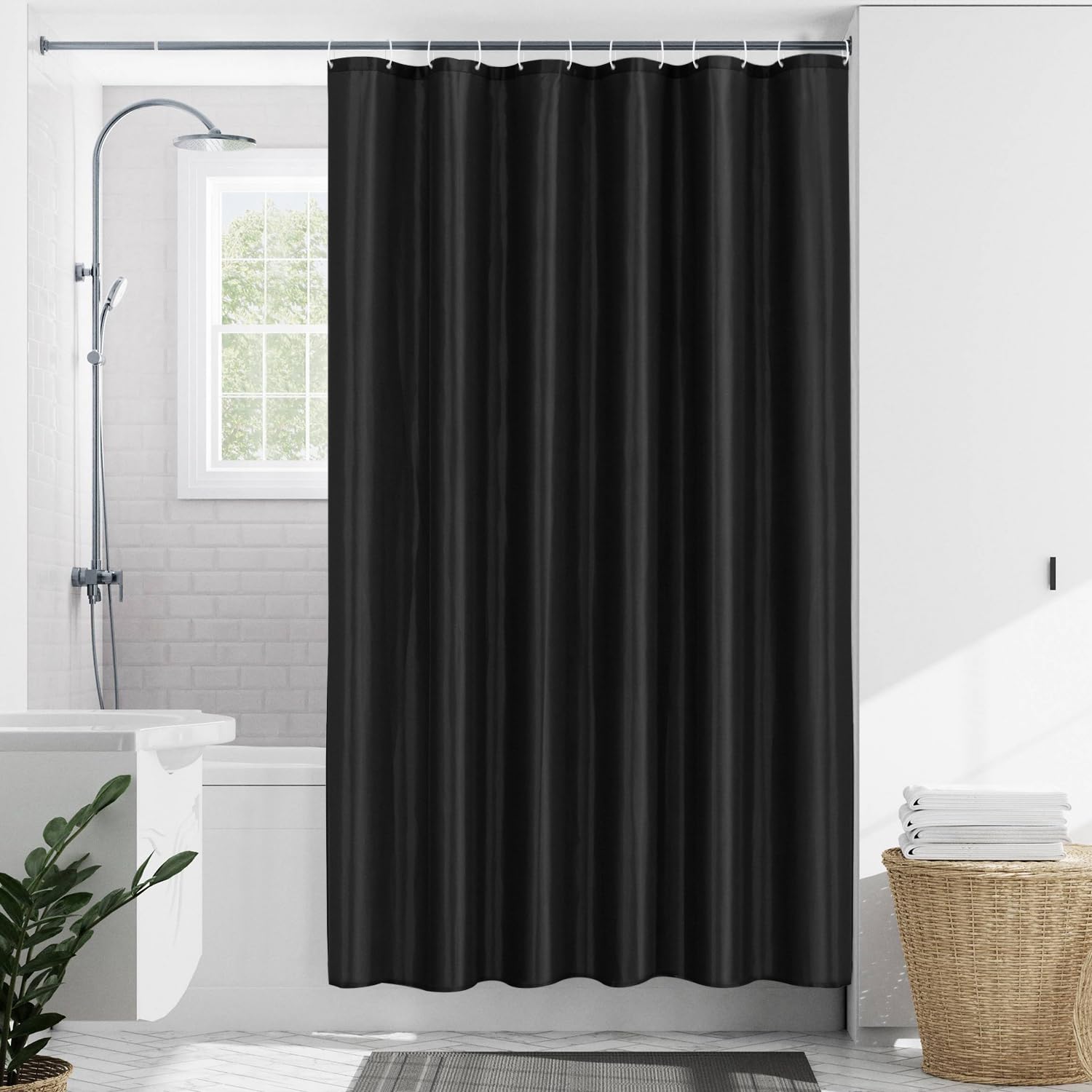 LUKDUNG Cortina de ducha de poliéster de 120 x 200 cm, tela antimoho, resistente al agua en el baño, cortina de ducha lavable, cortina para bañera o ducha, resistente al agua, lavable con 8 anillas de