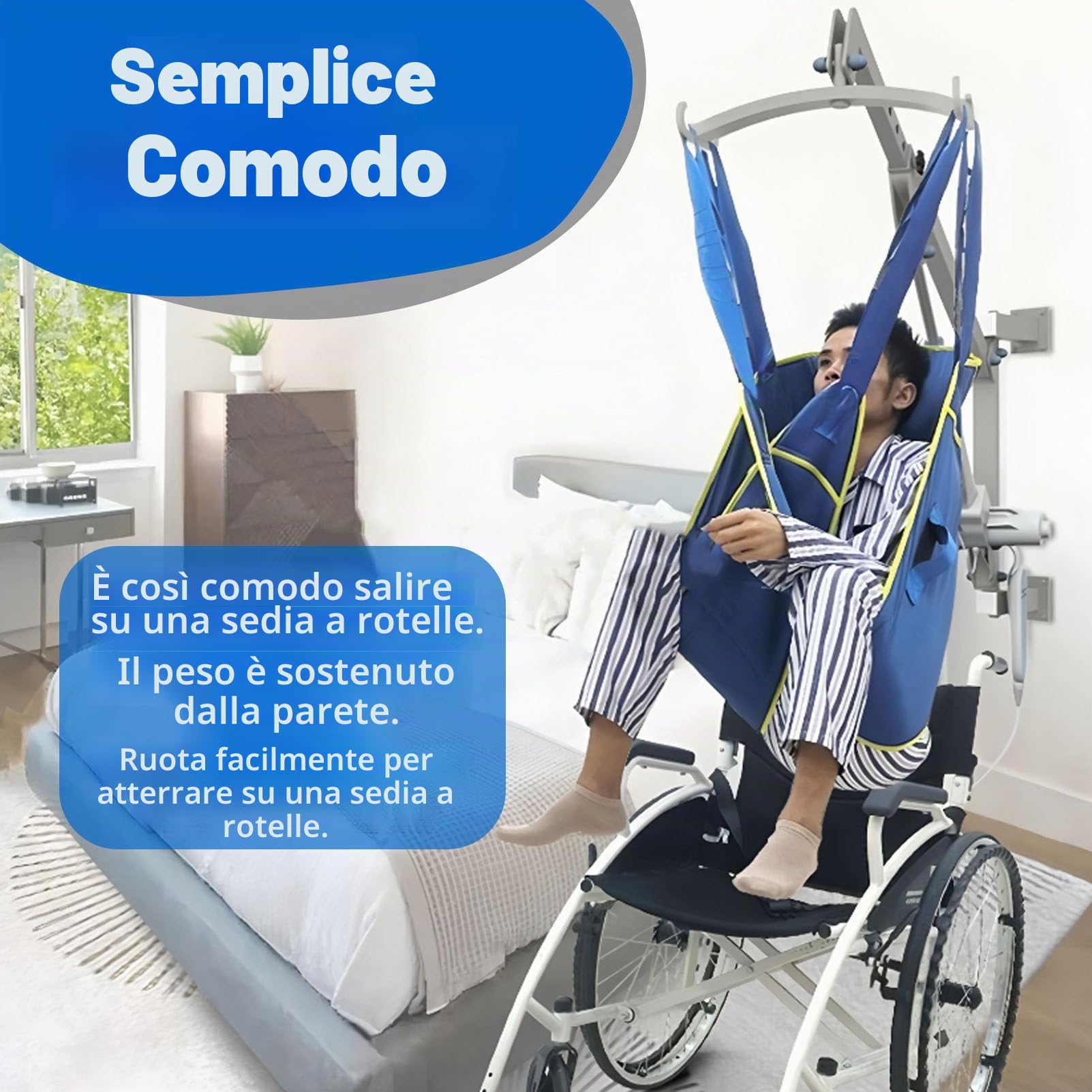 Sollevatore A Parete per Pazienti Anziani, Macchina di Trasferimento Elettrica con Telecomando E capacità di 150 kg, per Uso Domestico, Persone Disabili