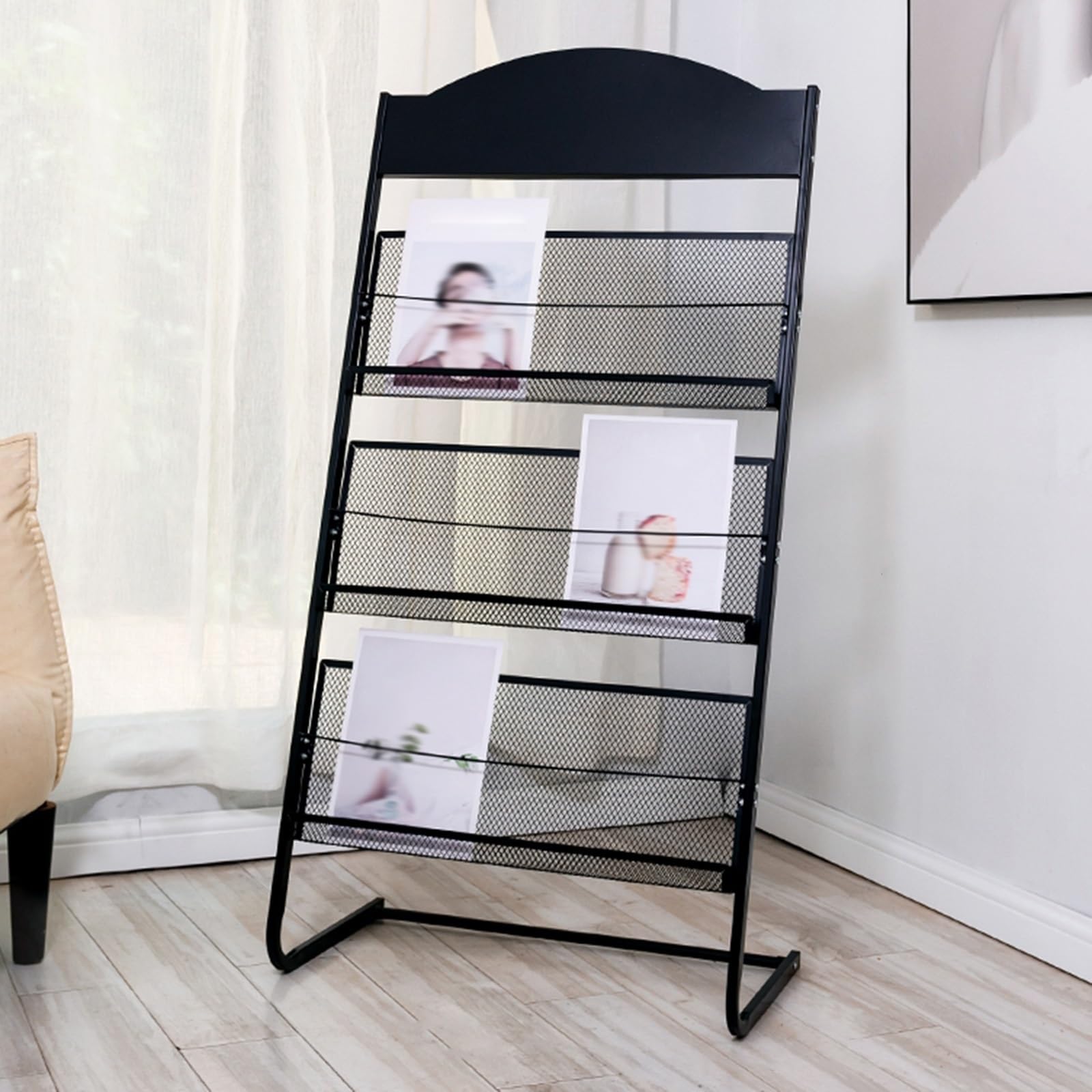 Porte-revues mobile sur pied, support de brochure en métal pour expositions et foires commerciales