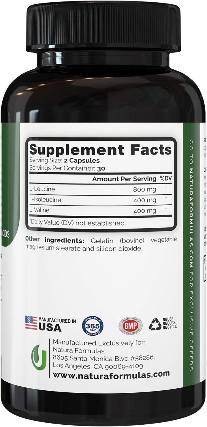 Natura BCAA Capsules - All Natural BCAAs for Recovery and Muscle Growth - Clean Branched Chain Amino Acids - Essential 2:1:1 Ratio - Pre and Post Workout Supplement for Men and Women. : Health & Household