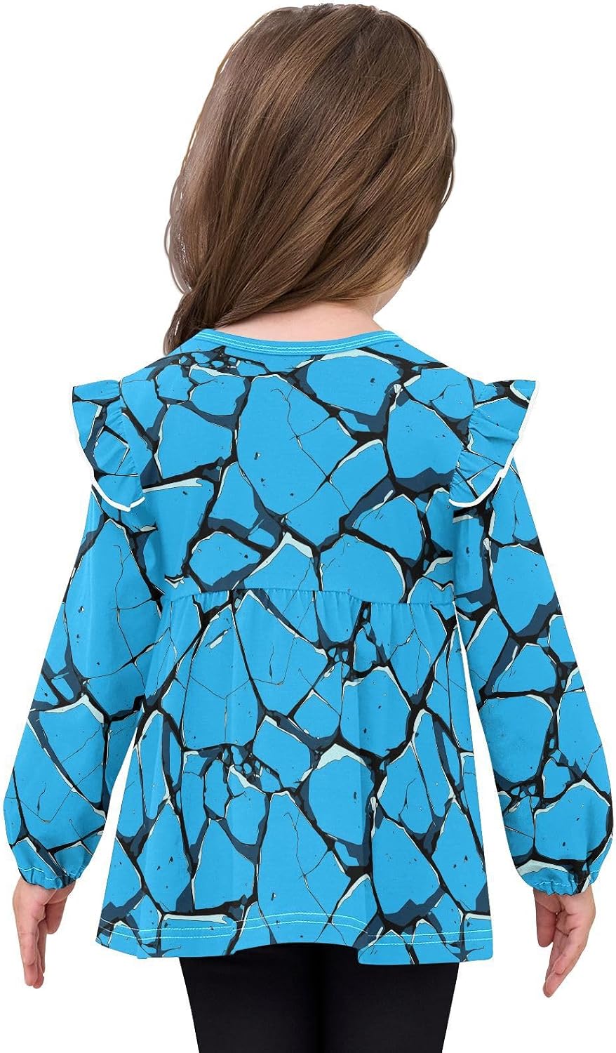 visesunny Toddler Clothes for Girls Blue Stone Crack Long Sleeve Fall Shirts Cotton Top with Ruffle Collar