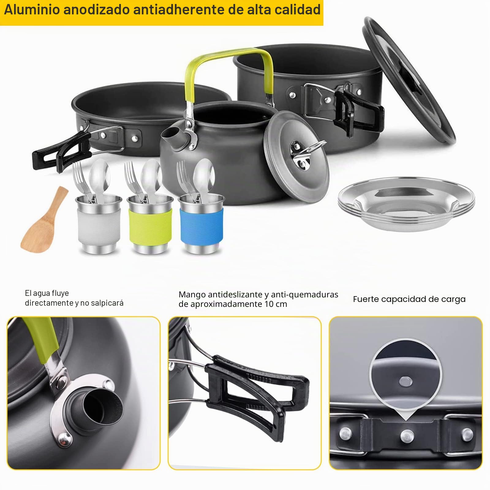Juego de vajilla de camping AUHOU utensilios de cocina de aluminio al aire libre juego ollas