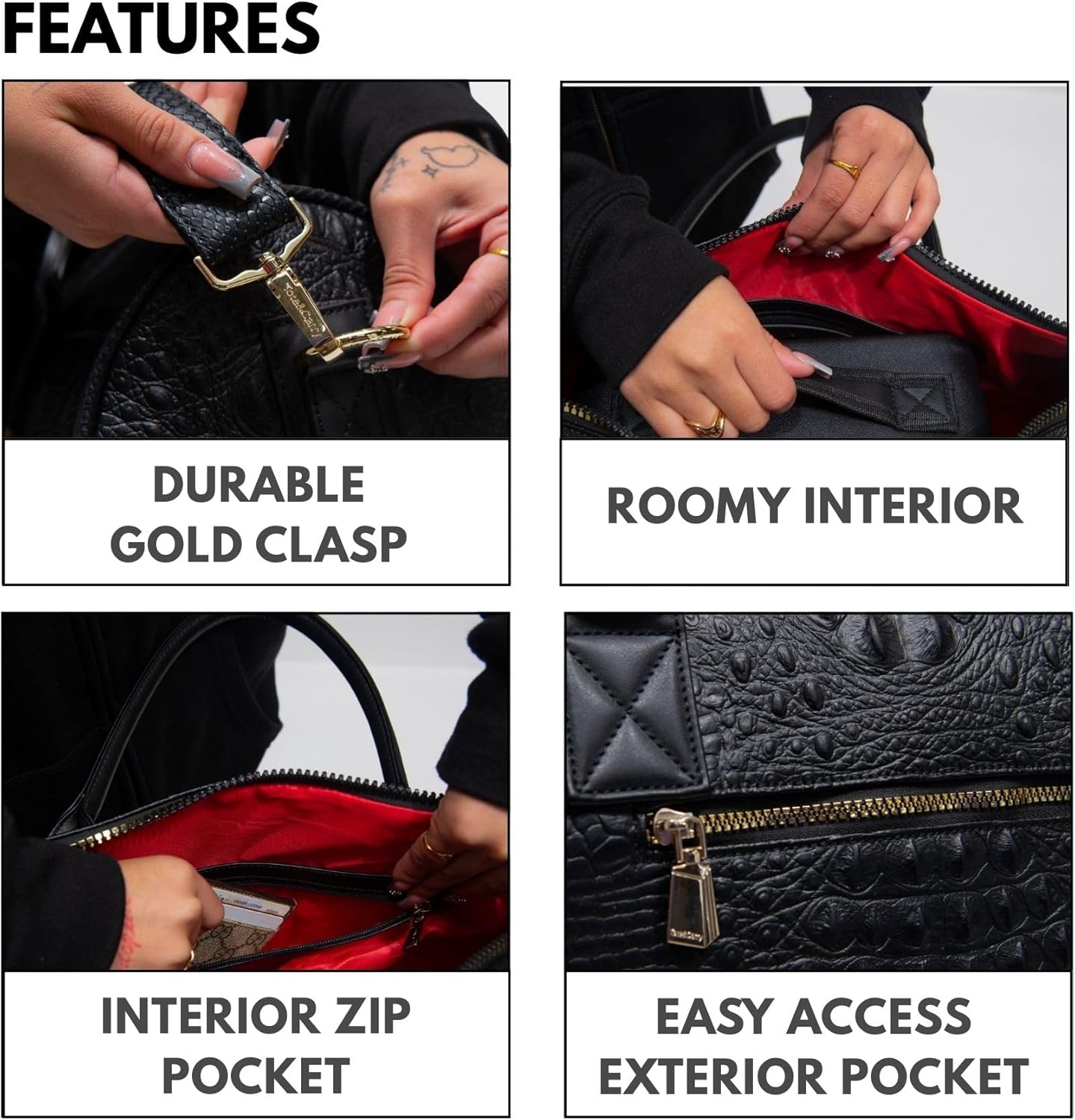 Tote&Carry Apollo 2 Duffle Bag for Travel Women & Men, TSA Approved Carry On Duffel Bag, Premium Vegan, Durable Weekender Luggage for All-Purpose Use (XL - Crocodile Skin, Black) - Image 4