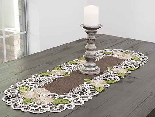 Miniatura 5 de Flores de margaritas doradas con hojas verdes sobre camino de mesa marrón bufanda de aparador camino de mesa de centro 14 pulgadas de ancho x 44