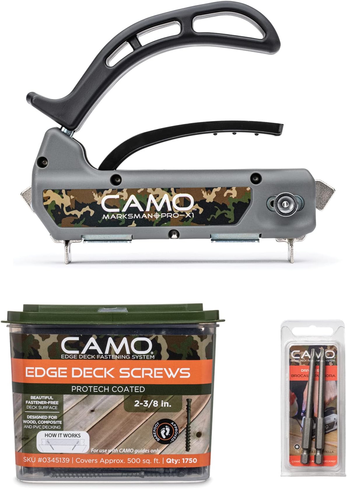 CAMO MARKSMAN Pro-X1 Kit, Deck Tool, 1750 Edge Screws & Bits, Edge Fastening Installation, 1/16" Spacing, Fits 5-1/4-5-3/4" Wood Decking (0345002)…