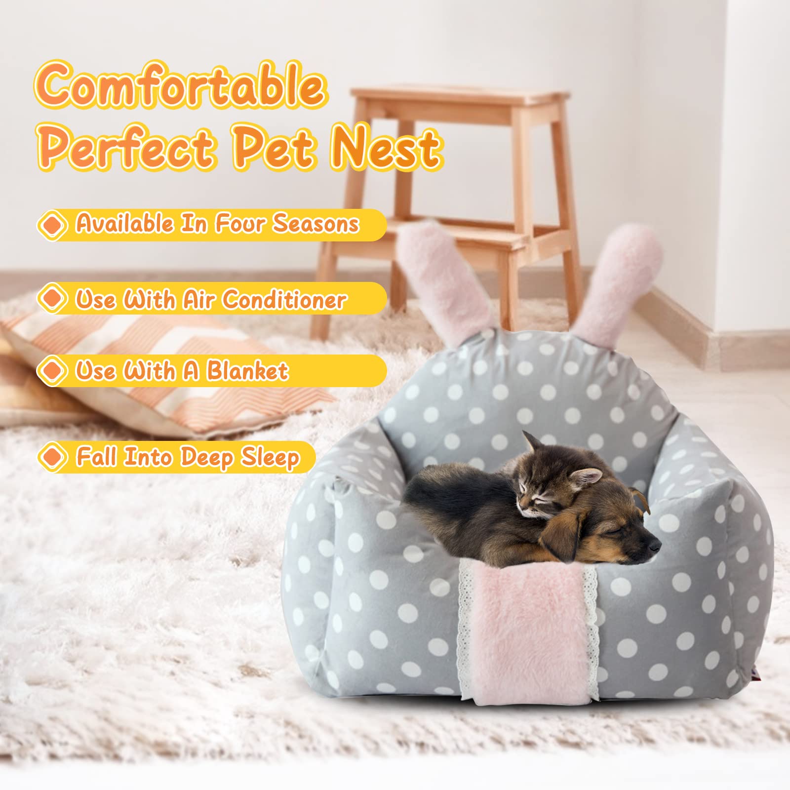 PETCUTE Katzenbett Hundebett,Haustierbett für Katzen und kleine Hunde,Waschbar Kaninchen Design Katzen Bettchen,Niedliches Lustiges Katzenbett,Extra Weich Hundesofa Hundekissen,Warme Hundematratze