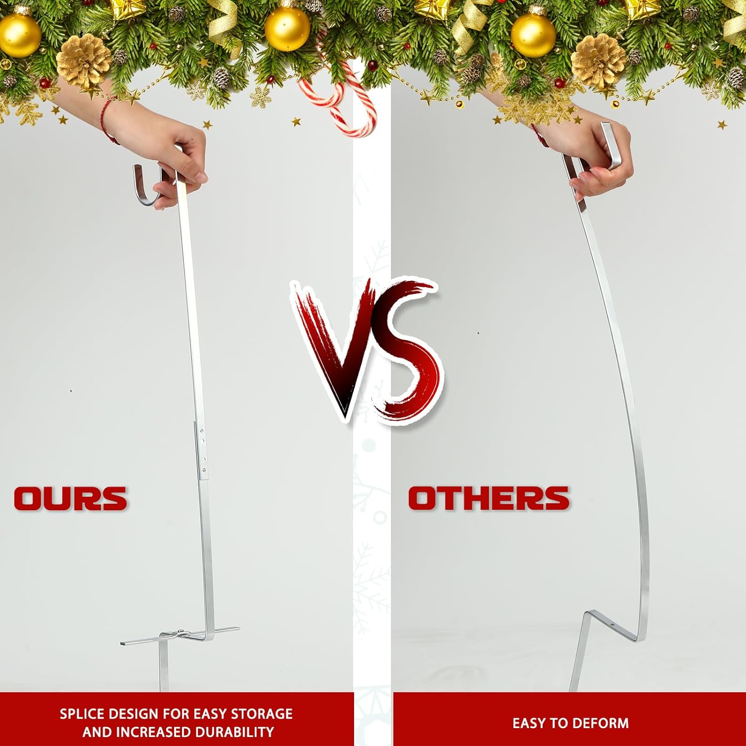 Blulu 4 Pcs Wreath Stands for Cemetery Grave Wreath Holder Stand in Ground Cemetery Flower Holder Headstone Flower Hook Gravestone Hanger for Spring Memorial Day Funeral Christmas Tombstone Decoration - Image 3