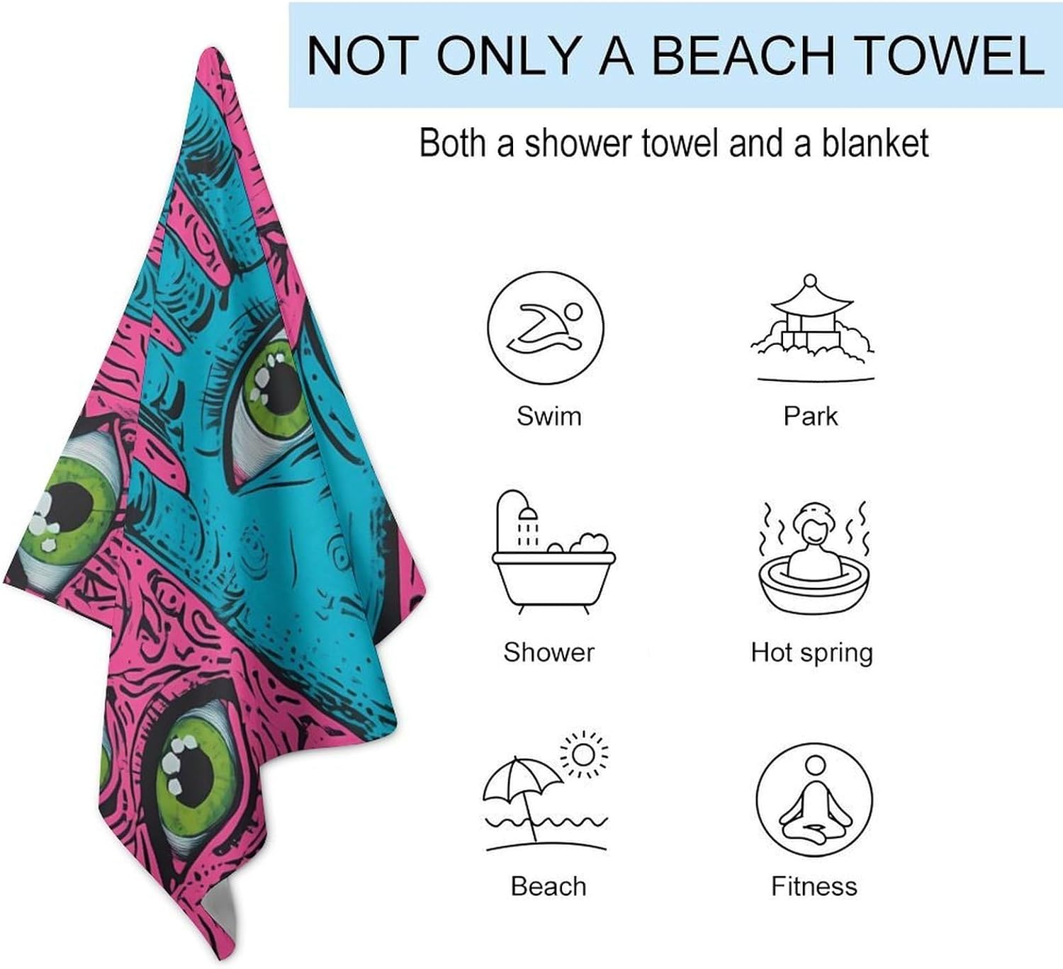 PsychedelicHand Eyes Trippy Oversized Beach Towel Soft Absorbent Pool Bath Swim Towels for Adults Travel Vacation Gifts 130x80cm