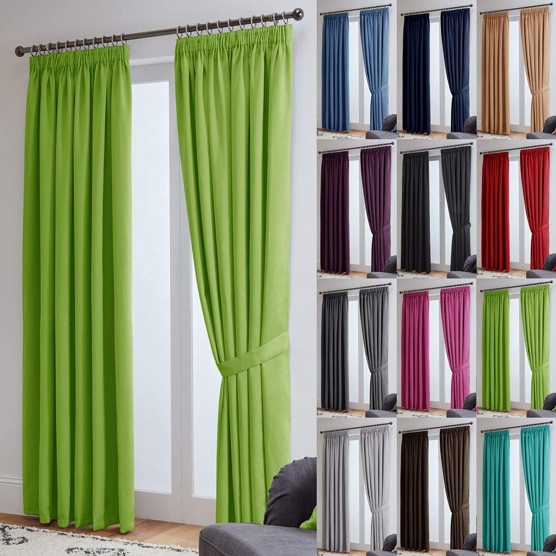 John Aird Blackout Curtains Pencil Pleat with Tie Backs (Lime, W 46" x L 72" (2 Panels) Thermal Energy Saving Curtains for Bedroom & Living Room