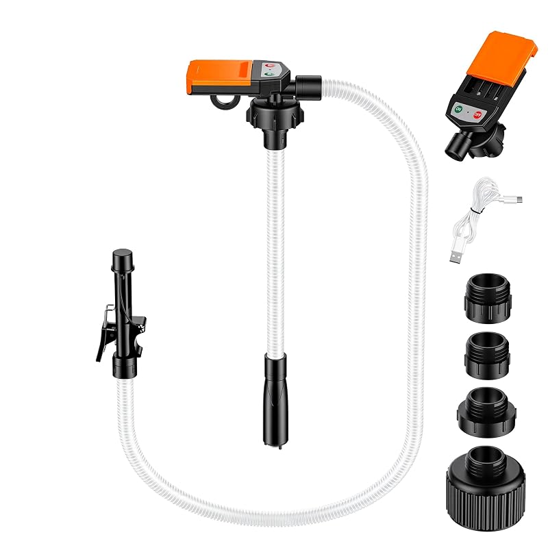 Bomba de Transferência de Combustível Gziyso com Parada Automática, Alimentação por USB ou Baterias, Mangueira de 129,5 cm e 4 Adaptadores