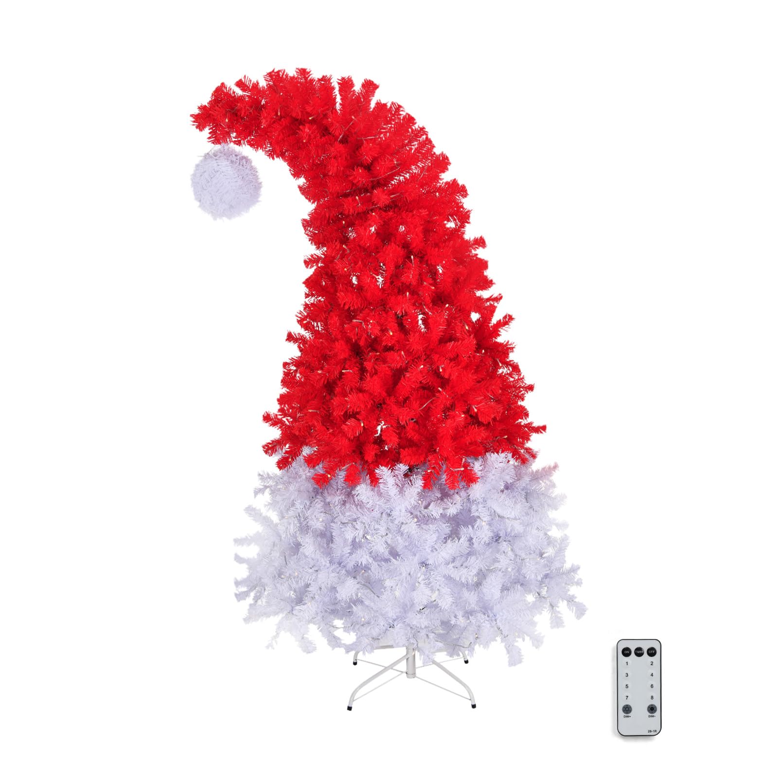 VINGLI 6ft Pre-lit Christmas Tree Bendable Santa Hat, 300 Warm White LED Lights, Artificial Xmas Tree for Holiday, Party and Home Decoration (Red & White)