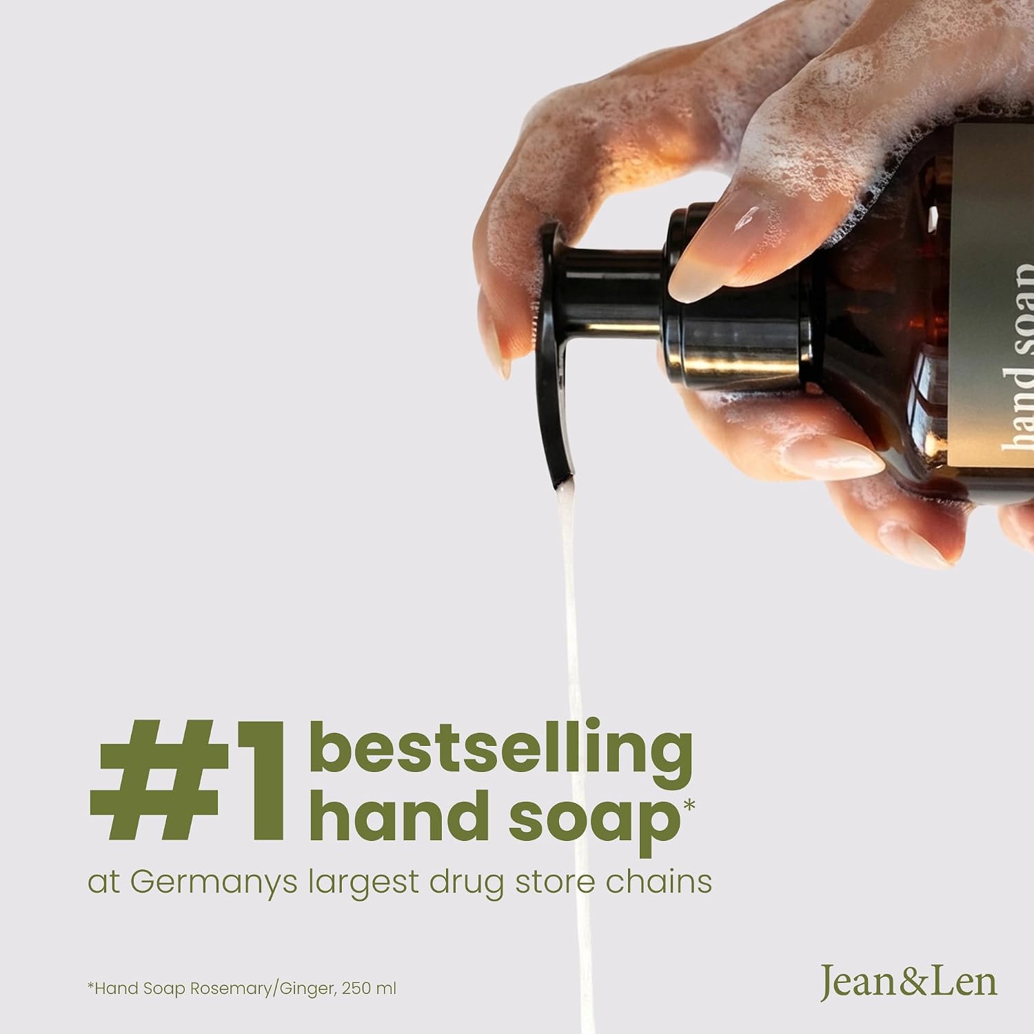 Jean & Len Lemon Verbena & Mint Hand Soap, gently cleanses stressed hands, suitable for daily use, liquid soap in pump dispenser, citrus scent, vegan, 8.45 Fl. Oz. image 4