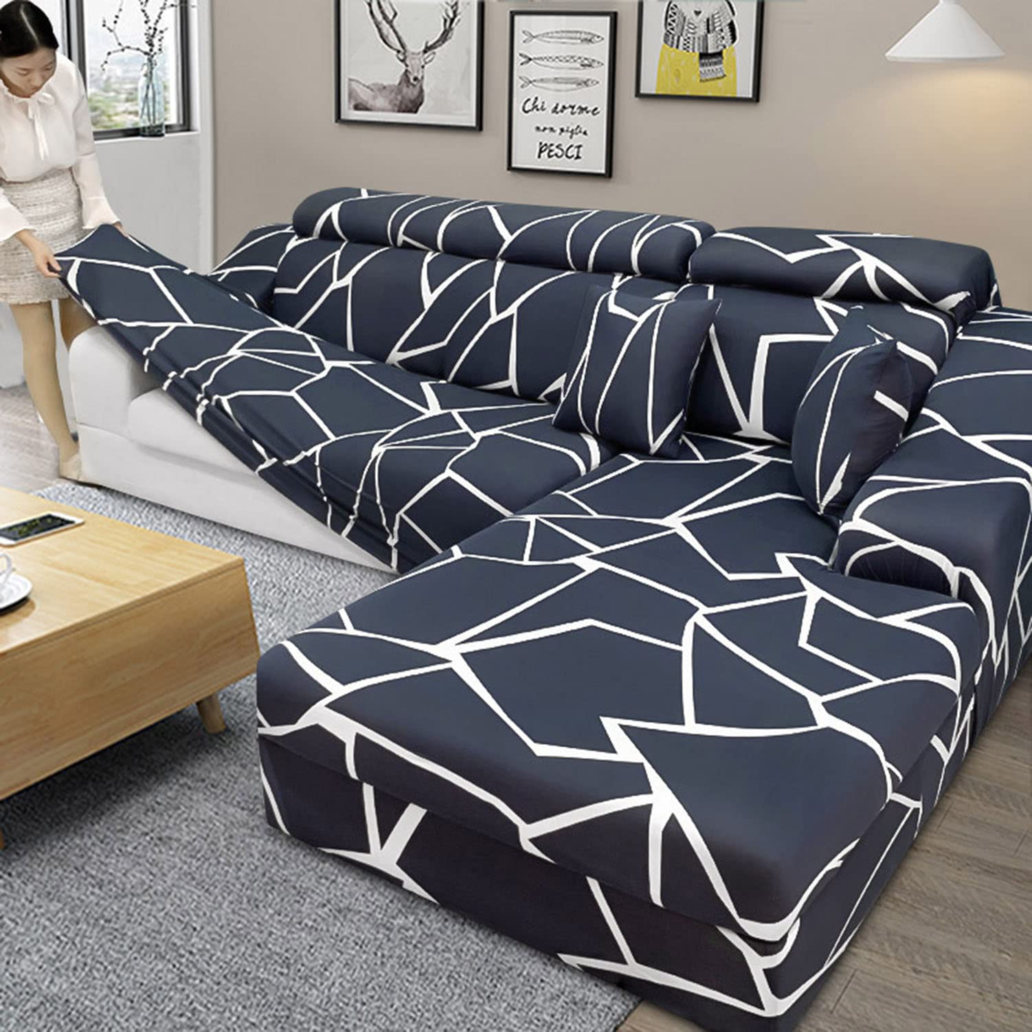 Housse de canapé en L lavable et antidérapante motif A