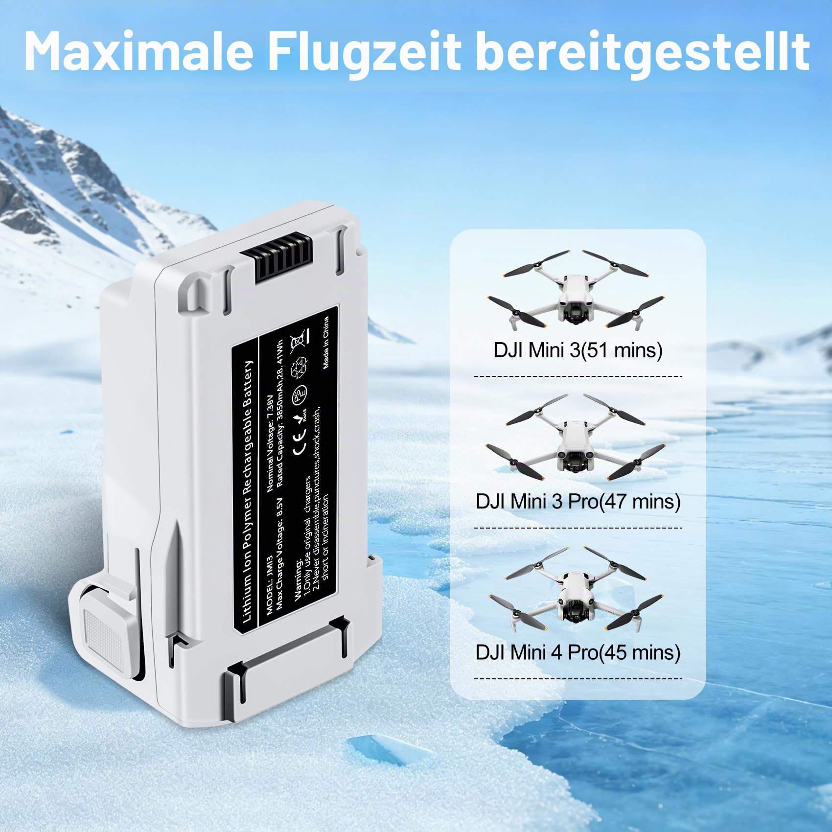 Mini 3 Pro und Mini 4 Pro Intelligenter Flugakku 1er Pack (7,38 V, 3850 mAh) verbesserte hohe Kapazität für 47 Minuten Flugzeit Ersatzakku für DJI Mini 3/3 Pro/4 Pro
