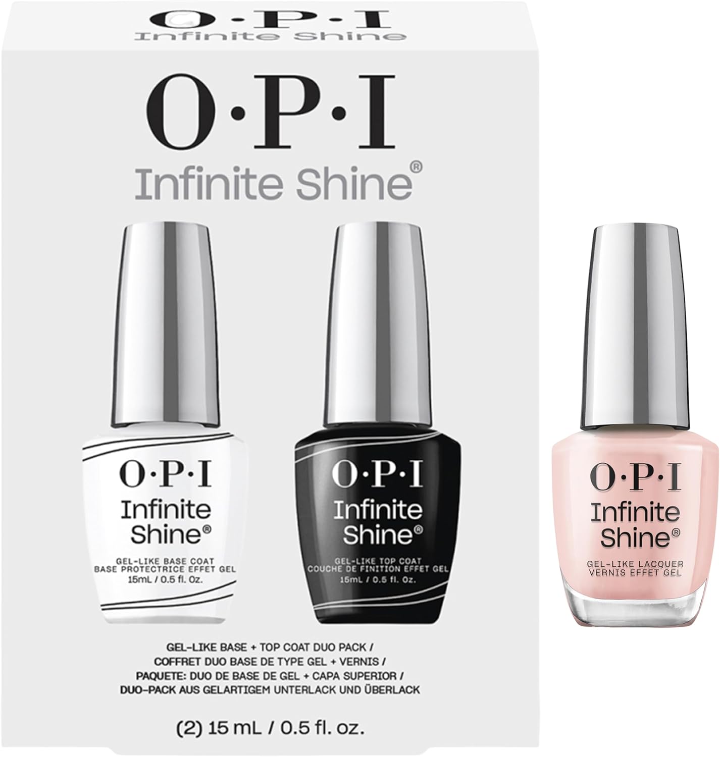 OPI Infinite Shine Duo Pack Base & Top Coat + Bubble Bath Gel Nail Polish, No Lamp, Lasts Up to 11 Days – 3 x 15 ml