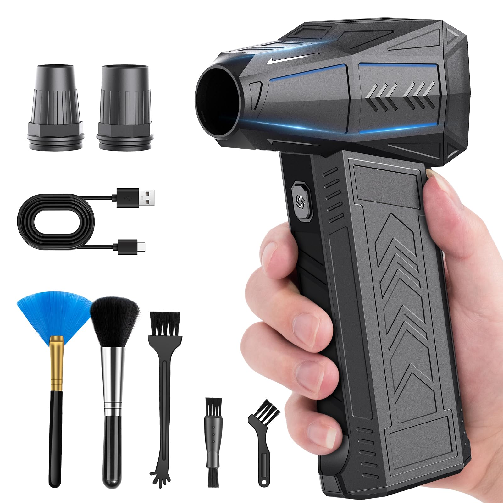 Soufflette Air Comprimé, Souffleur Batterie 150 000 tr/min, Mini Souffleur Sans Fil Puissant 3 Vitesses à Grande Vitesse, Souffleur Electrique pour PC, Voiture, Clavier, Remplace le Bombe Air Sec